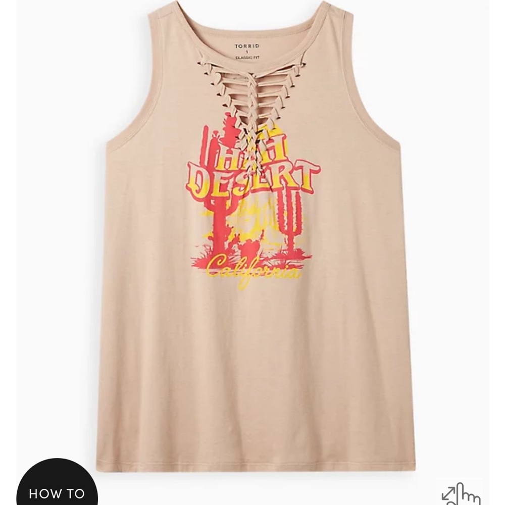 torrid Beige Lace-Up Desert Graphic Tank with Pink & Yellow Print